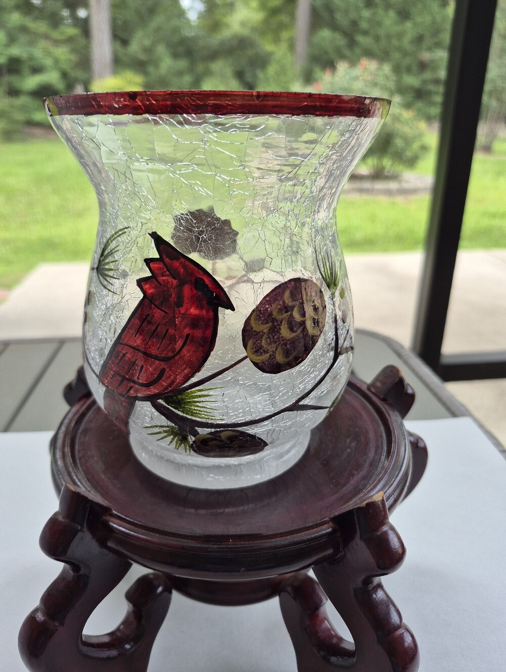 Crackle glass flower vase or candle holder. - Picture 9 of 9